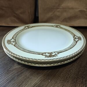 Vintage 2 pcs MEITO China Dinner Plates 10" Gold Hand Painted Made In Japan